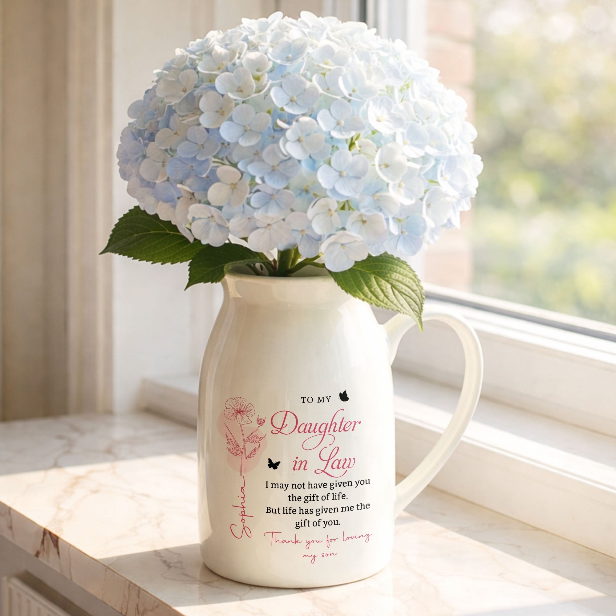 To My Daughter In Law Life Has Given Me The Gift Of You Flowers - Personalized Ceramic Flower Vase