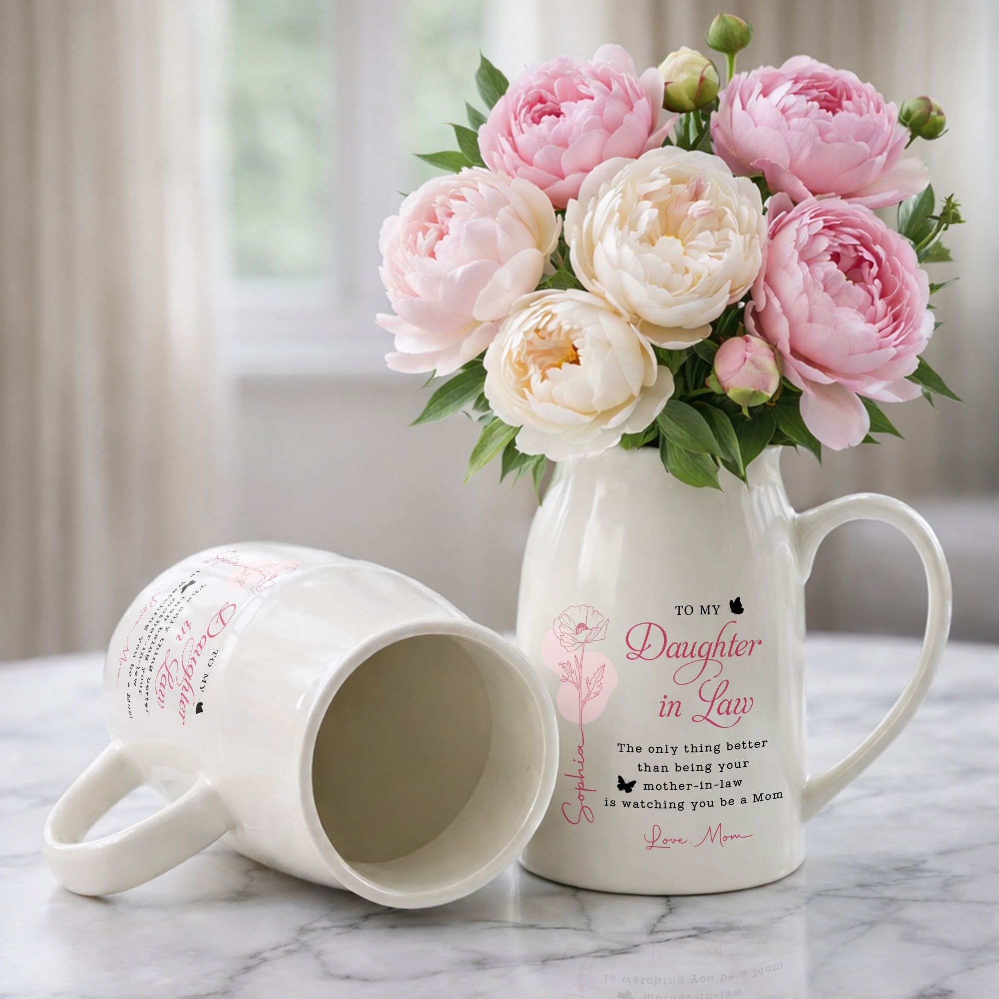 To My Daughter In Law Better Than Mother In Law Birth Month Flower - Personalized Ceramic Flower Vase