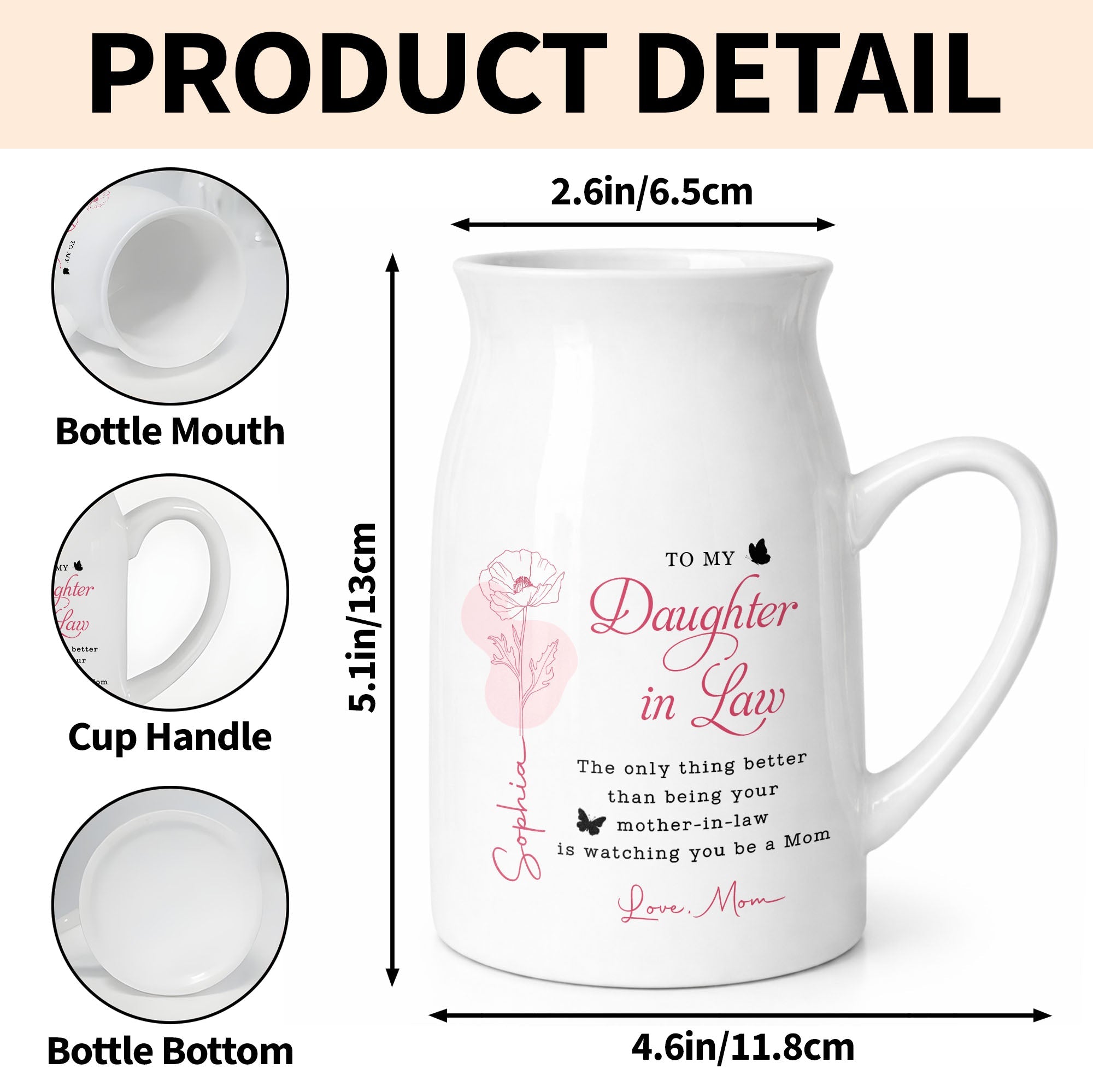 To My Daughter In Law Better Than Mother In Law Birth Month Flower - Personalized Ceramic Flower Vase