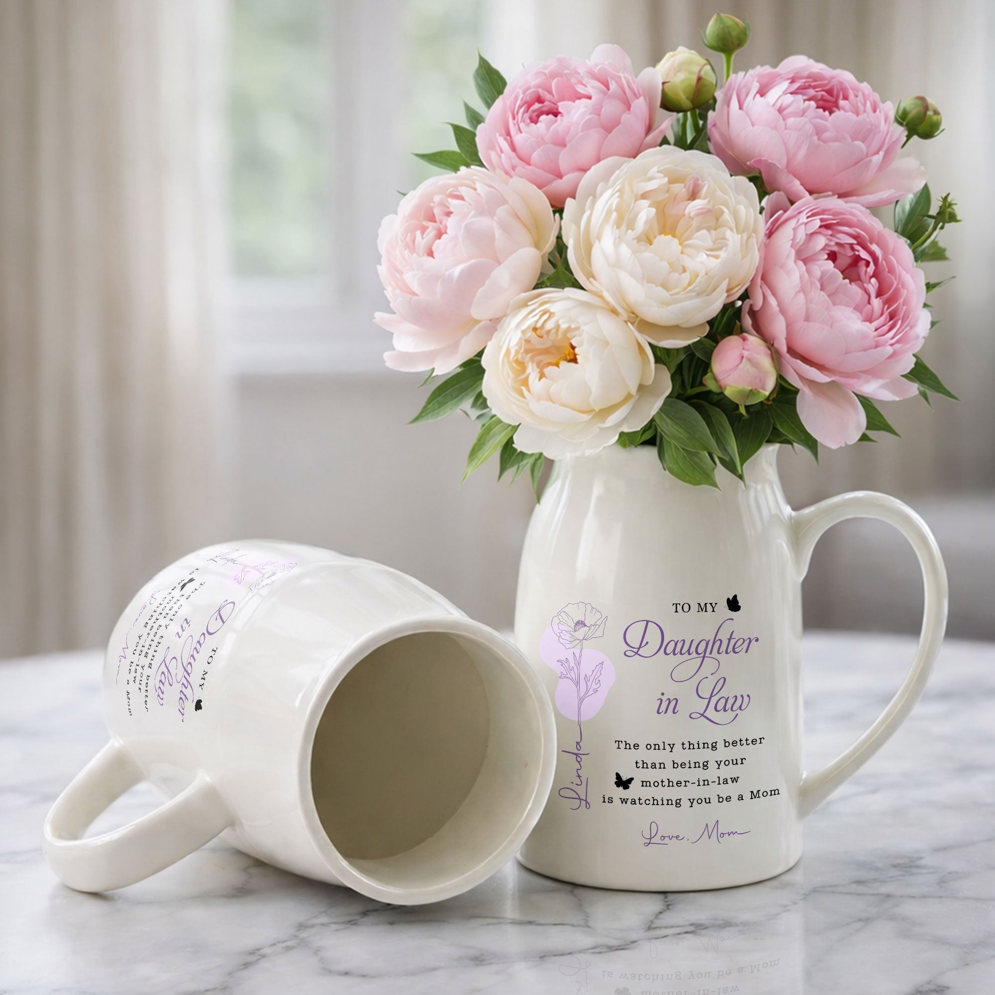 To My Daughter In Law Only Thing Better Watching You Be A Mom Birth Flowers - Personalized Ceramic Flower Vase