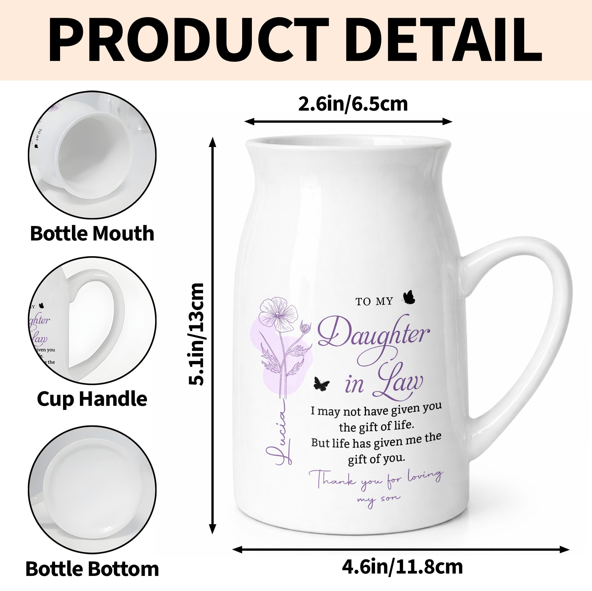 To My Daughter In Law Life Has Given Me The Gift Of You Birth Flowers - Personalized Ceramic Flower Vase