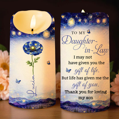 To My Daughter In Law Life Has Given Me The Gift Of You Blue Flower - Personalized Custom LED Candle - DILA105_LECA