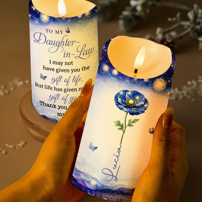 To My Daughter In Law Life Has Given Me The Gift Of You Blue Flower - Personalized Custom LED Candle - DILA105_LECA