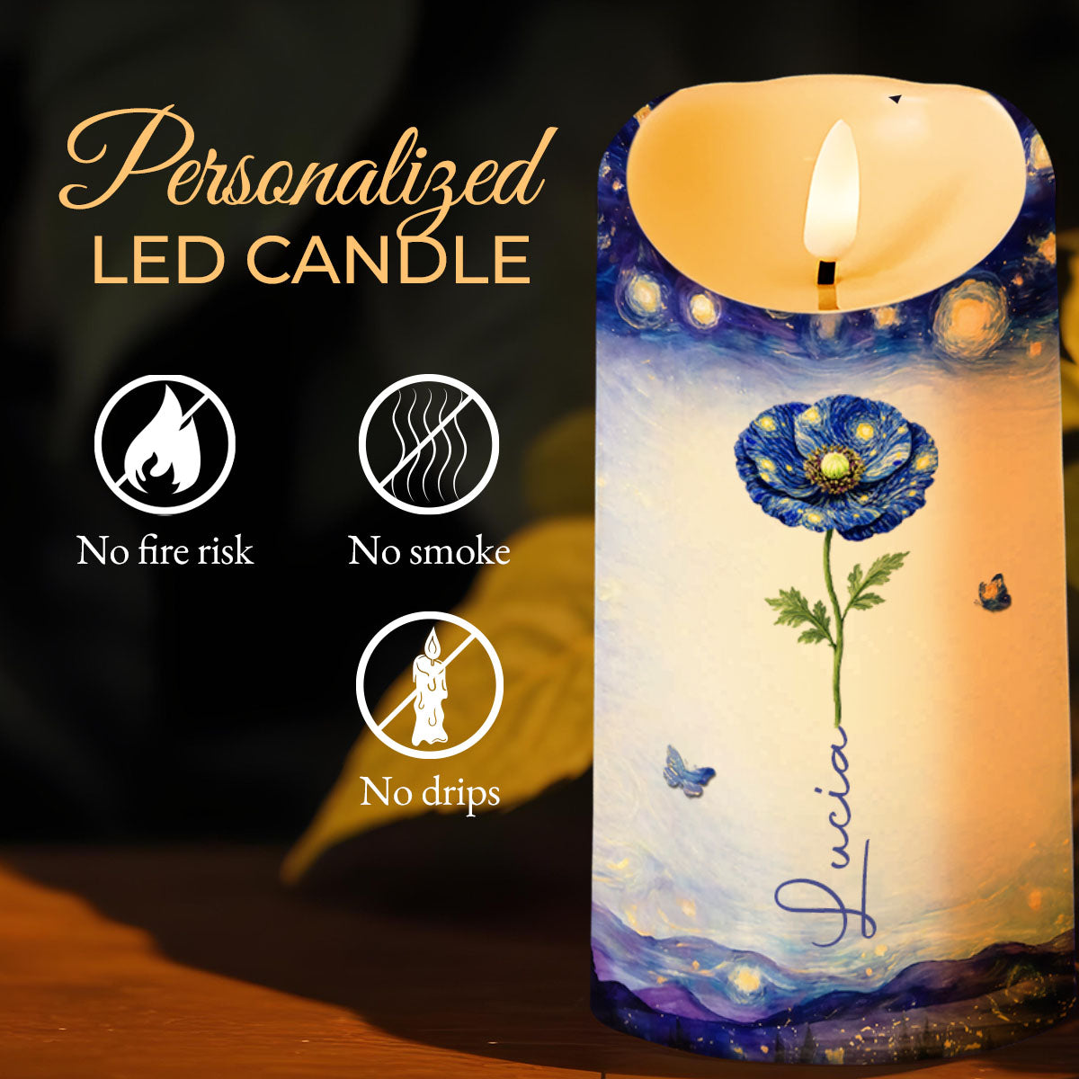 To My Daughter In Law Life Has Given Me The Gift Of You Blue Flower - Personalized Custom LED Candle - DILA105_LECA