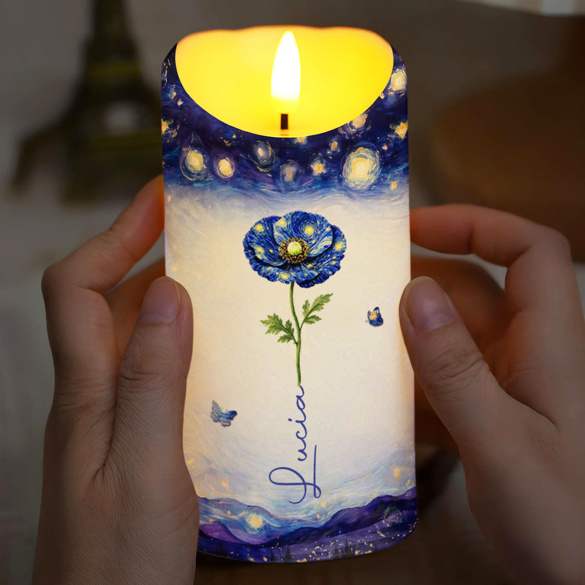 To My Daughter In Law Life Has Given Me The Gift Of You Blue Flower - Personalized Custom LED Candle - DILA105_LECA