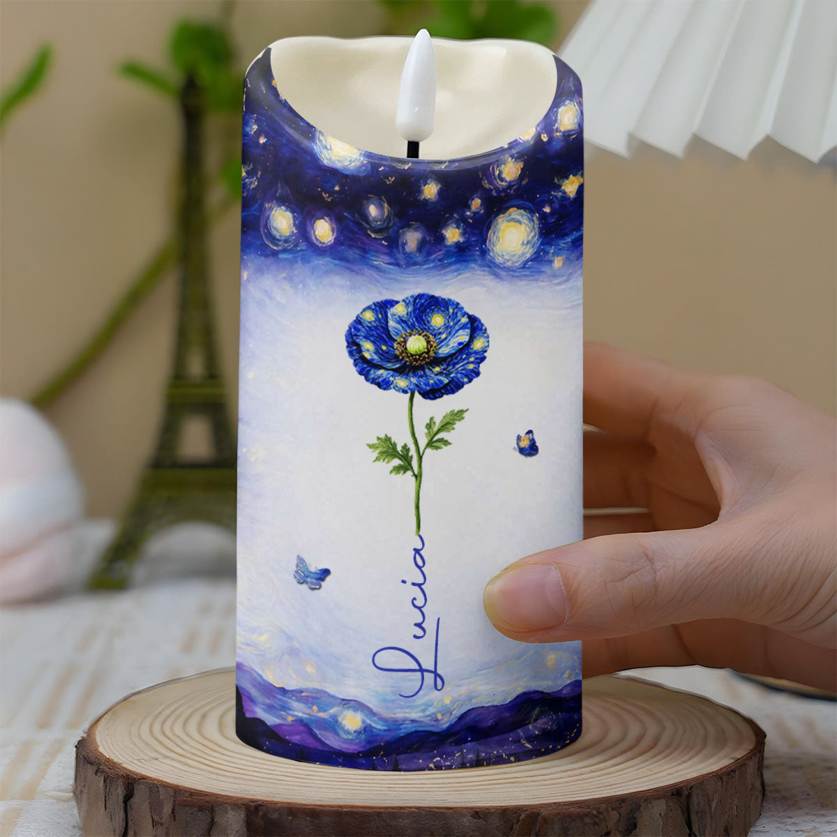 To My Daughter In Law Life Has Given Me The Gift Of You Blue Flower - Personalized Custom LED Candle - DILA105_LECA
