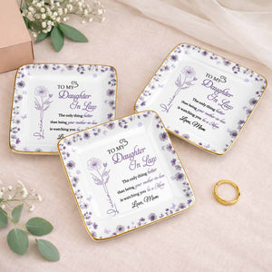 To My Daughter In Law Watching You Be A Mom Birth Flowers - Personalized Custom Jewelry Dish, Ceramic Dish, Square Shape - DILA106_SCRF