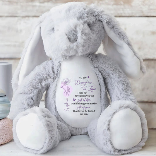 To My Daughter In Law Gift Of You Flower Butterfly - Personalized Stuffed Bunny - DILA108_BUN