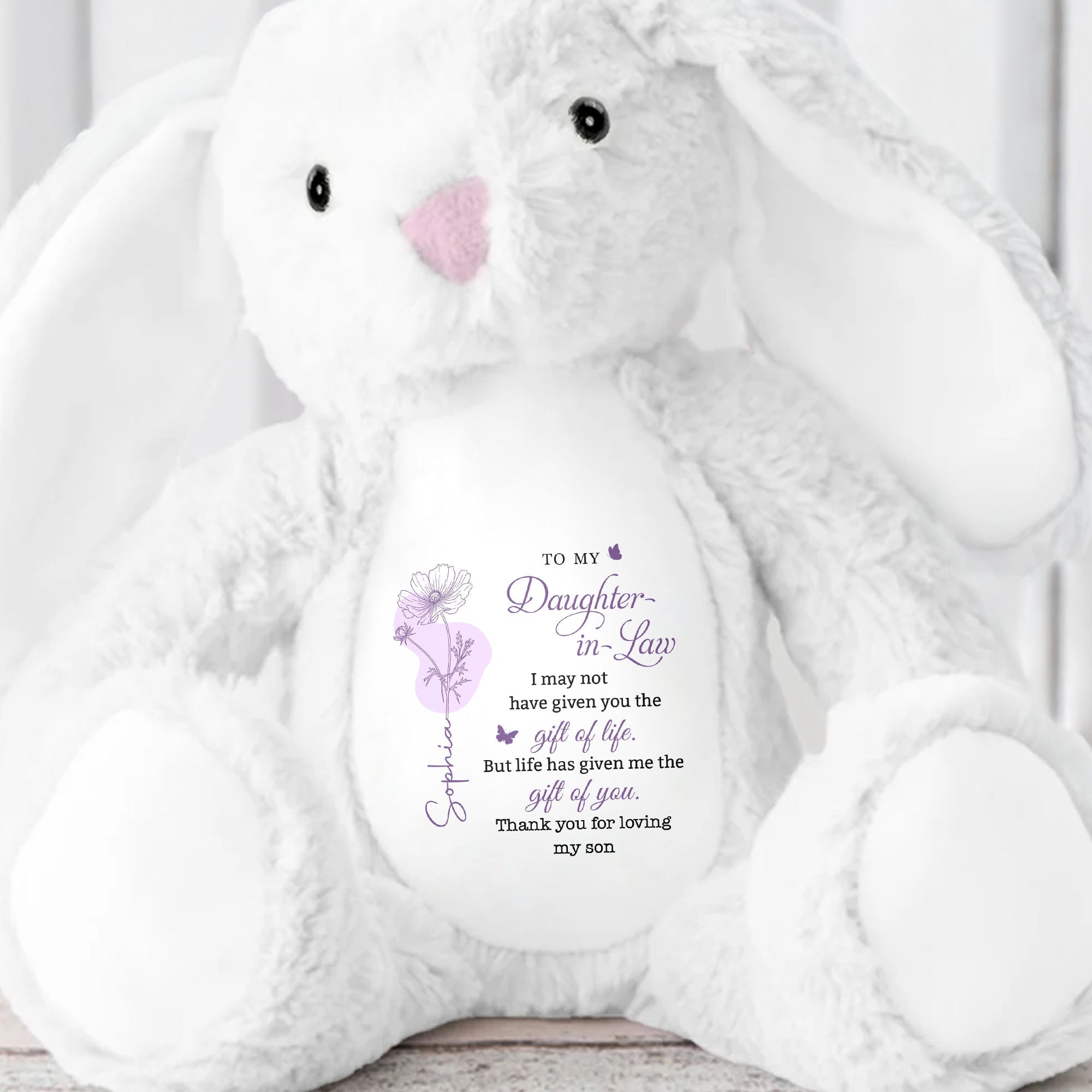To My Daughter In Law Gift Of You Flower Butterfly - Personalized Stuffed Bunny - DILA108_BUN