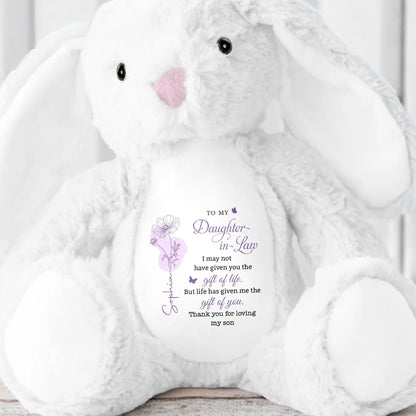 To My Daughter In Law Gift Of You Flower Butterfly - Personalized Stuffed Bunny - DILA108_BUN