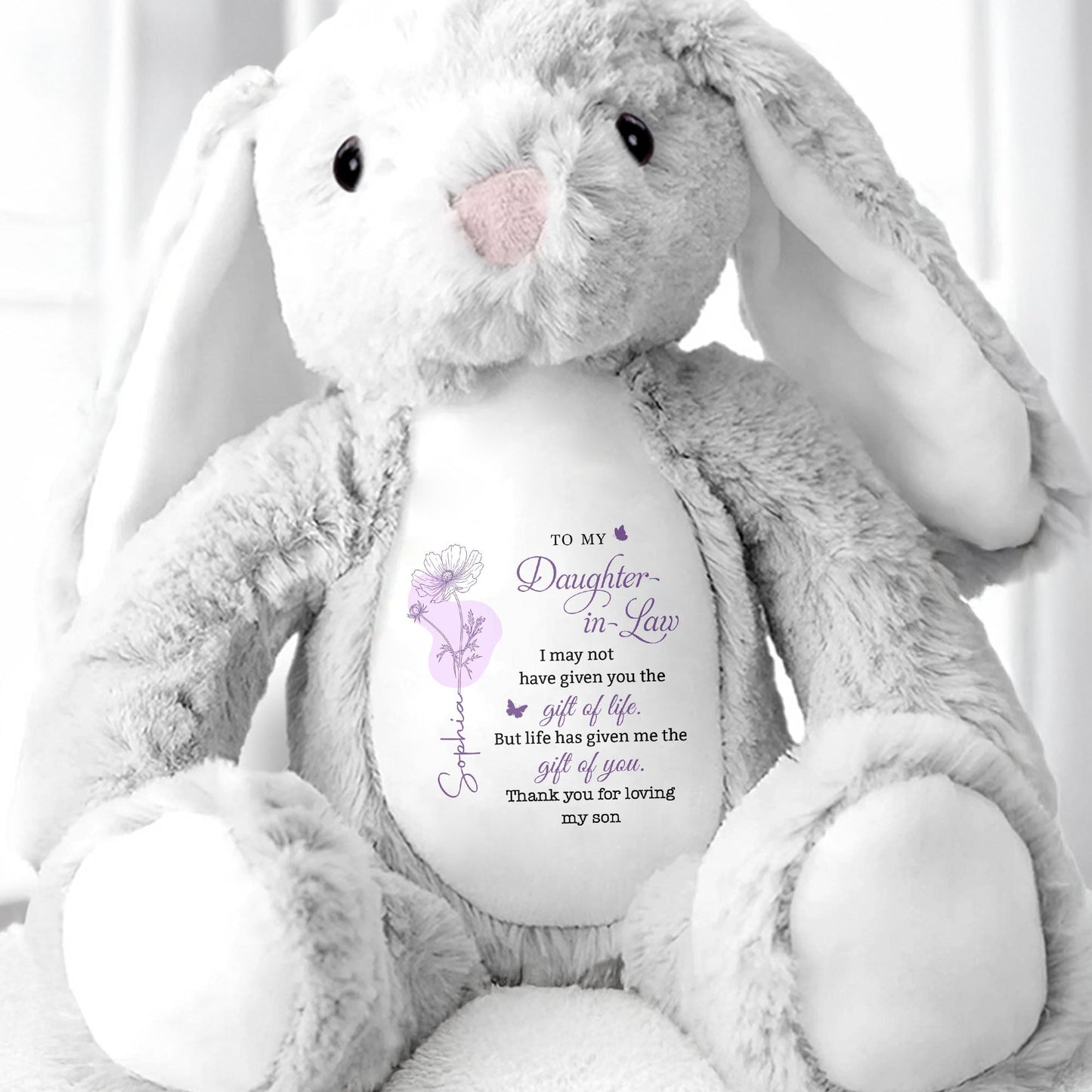 To My Daughter In Law Gift Of You Flower Butterfly - Personalized Stuffed Bunny - DILA108_BUN