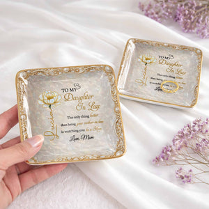 To My Daughter In Law watching You Be A Mom Birth Month Flower - Personalized Custom Jewelry Dish, Ceramic Dish, Square Shape - DILA111_SCRF