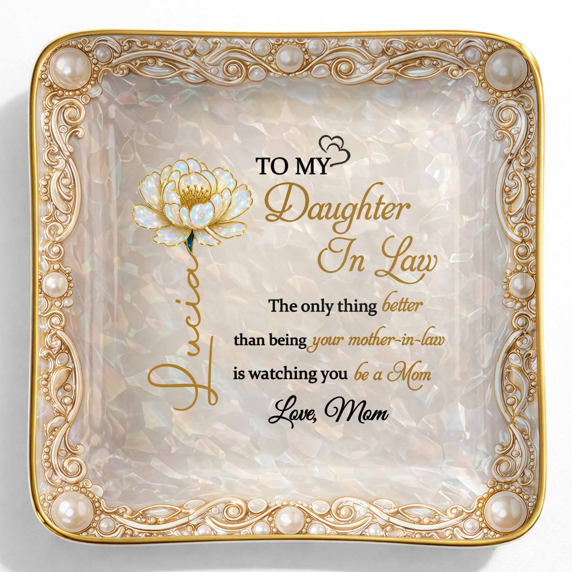 To My Daughter In Law watching You Be A Mom Birth Month Flower - Personalized Custom Jewelry Dish, Ceramic Dish, Square Shape - DILA111_SCRF