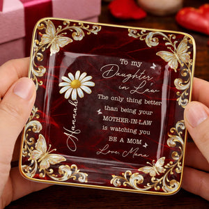 To My Daughter In Law Only Thing Better Birth Month Flower Butterfly - Personalized Custom Jewelry Dish, Ceramic Dish, Square Shape - DILA113_SCRF