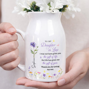 To My Daughter In Law Gift Of You Birth Month Flowers - Personalized Ceramic Flower Vase