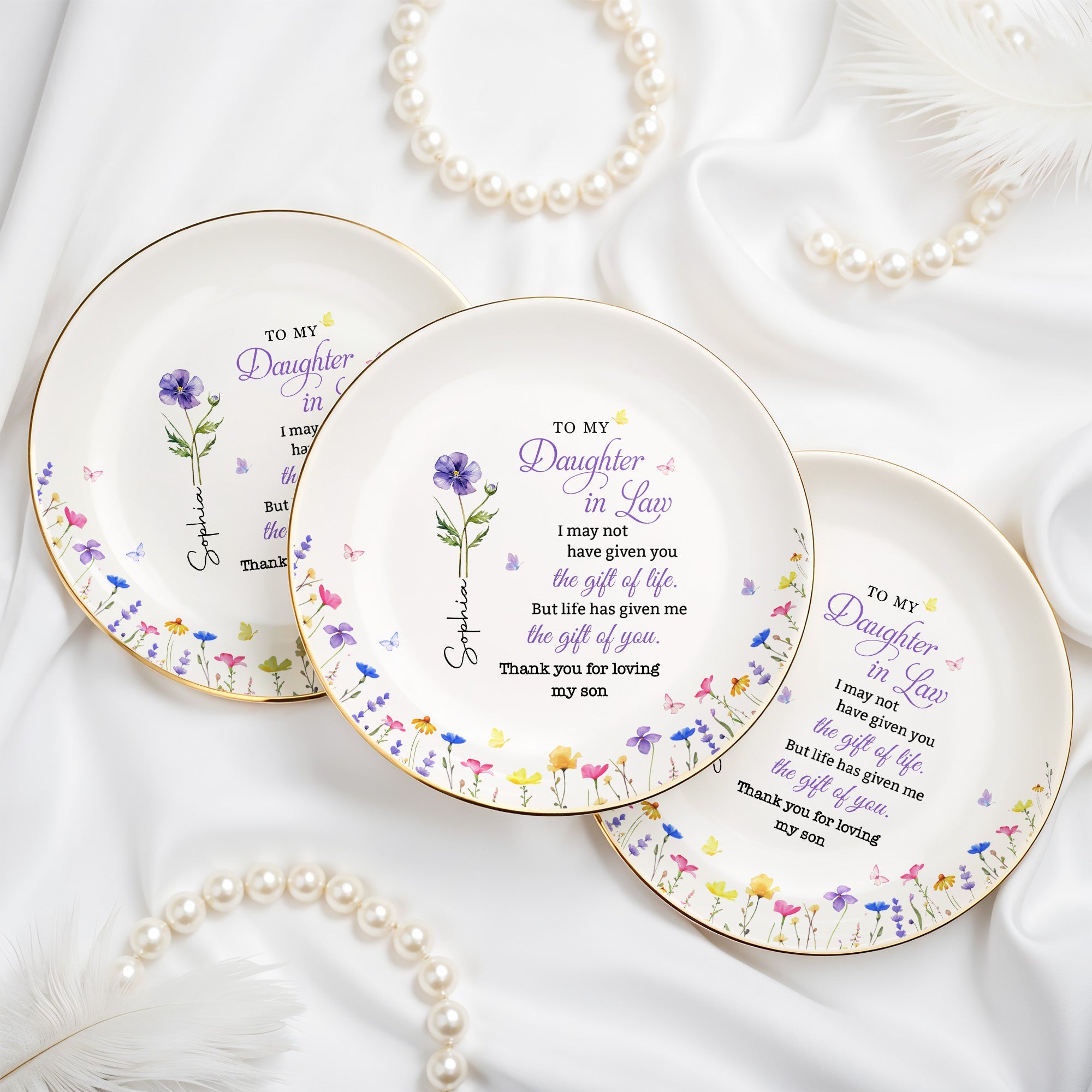 To My Daughter In Law I May Not Have Given Birth Month Flower - Personalized Custom Jewelry Dish, Ceramic Dish, Round Shape - DILA116_RCRF