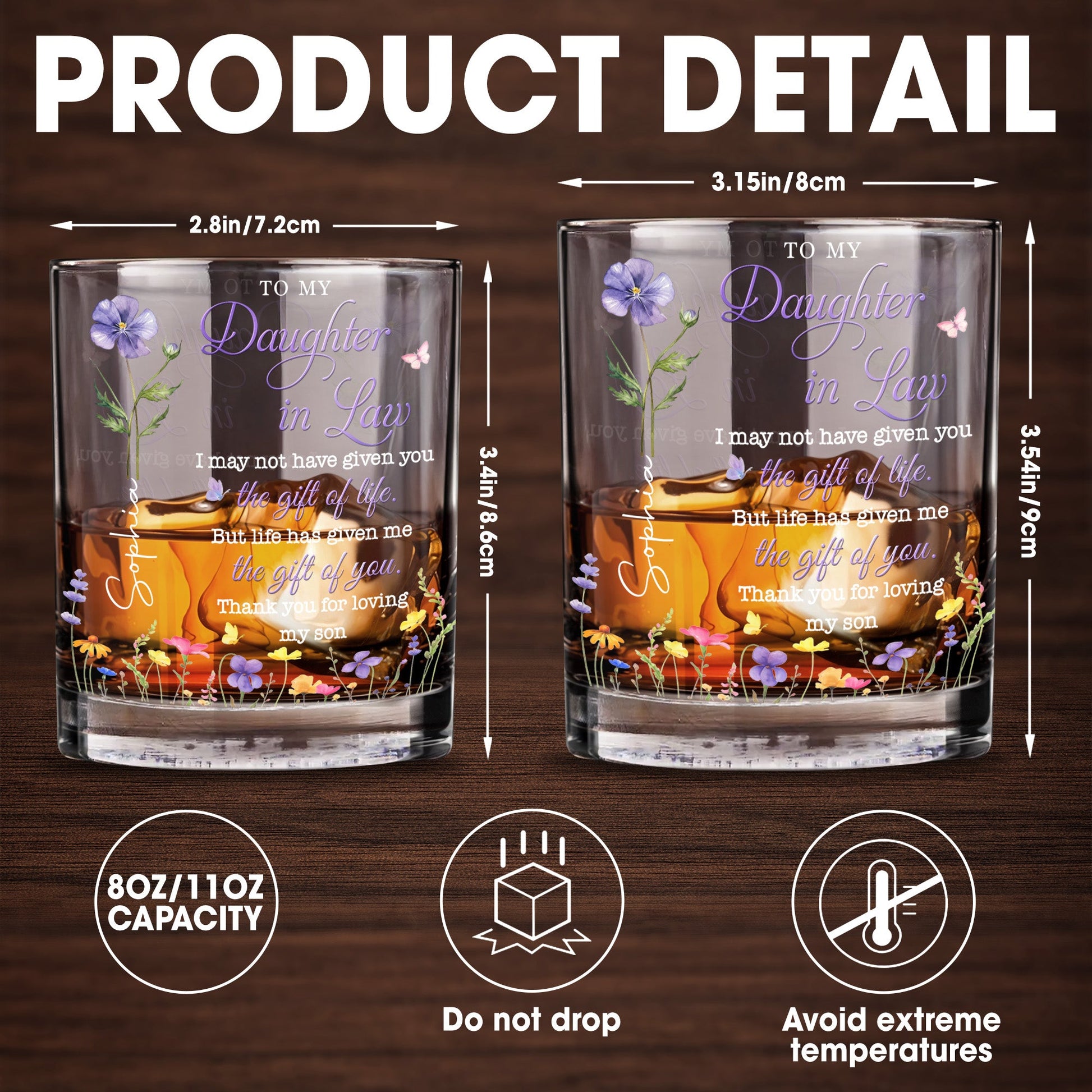 To My Daughter In Law Life Has Given Me The Gift Of You Birth Month Flowers - Personalized Custom Whiskey Glass - DILA116_RWG