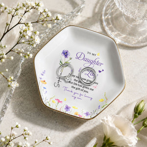 To My Daughter In Law Gift Of You Birth Month Flower - Personalized Custom Jewelry Dish, Ceramic Dish, Hexagonal Shape - DILA120_HECRD