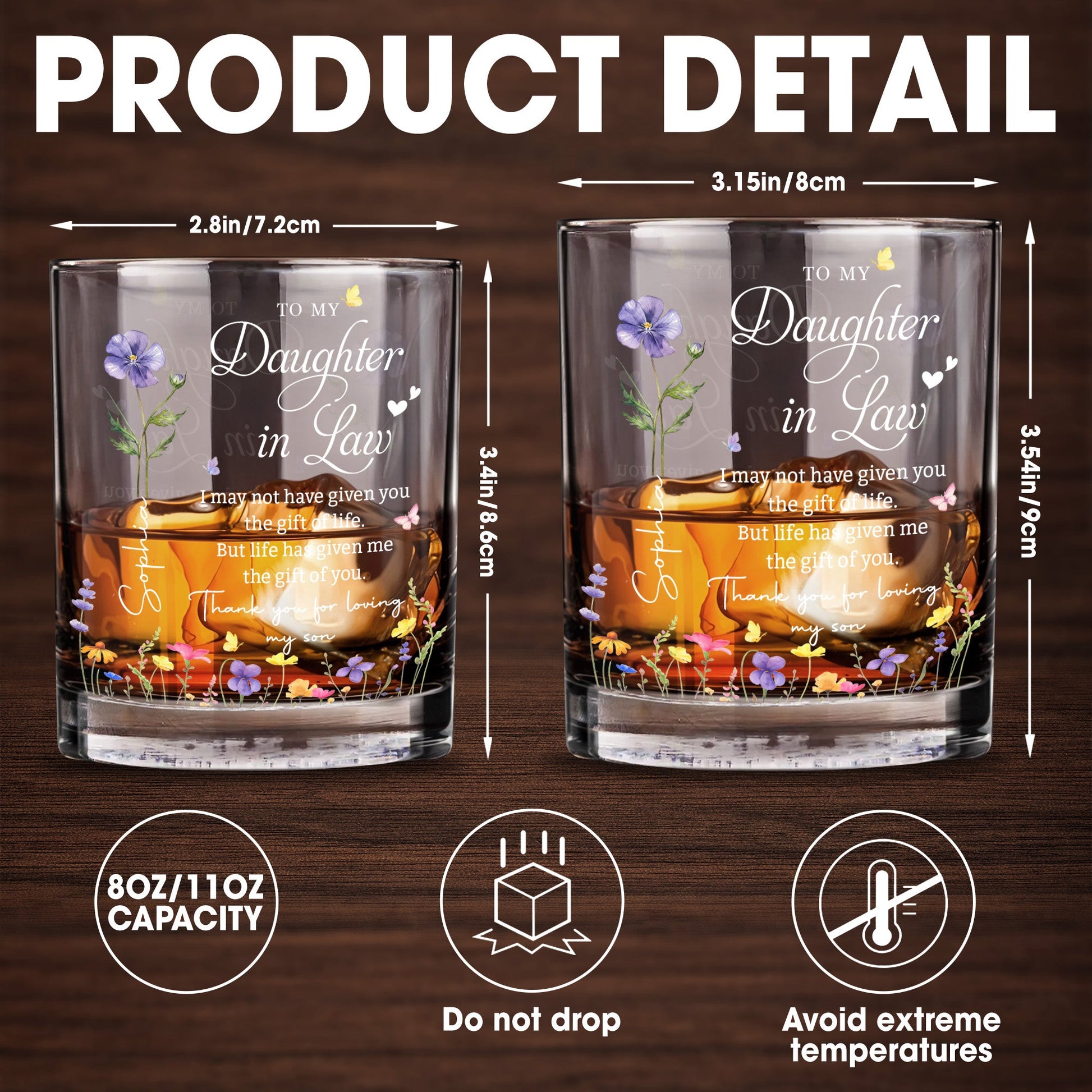 To My Daughter In Law Life Has Given Me The Gift Of You With Flowers - Personalized Custom Whiskey Glass - DILA120_RWG