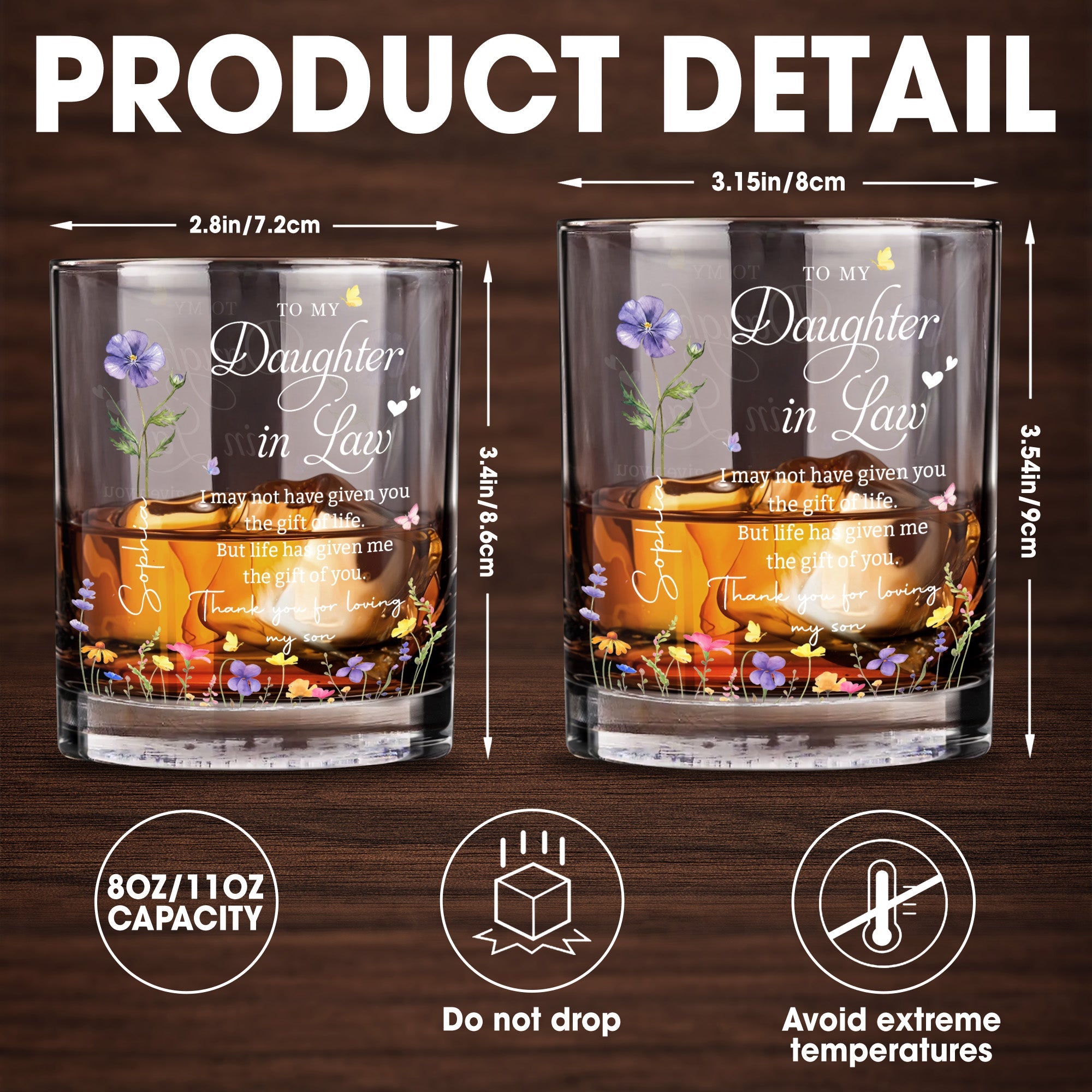 To My Daughter In Law Life Has Given Me The Gift Of You With Flowers - Personalized Custom Whiskey Glass - DILA120_RWG