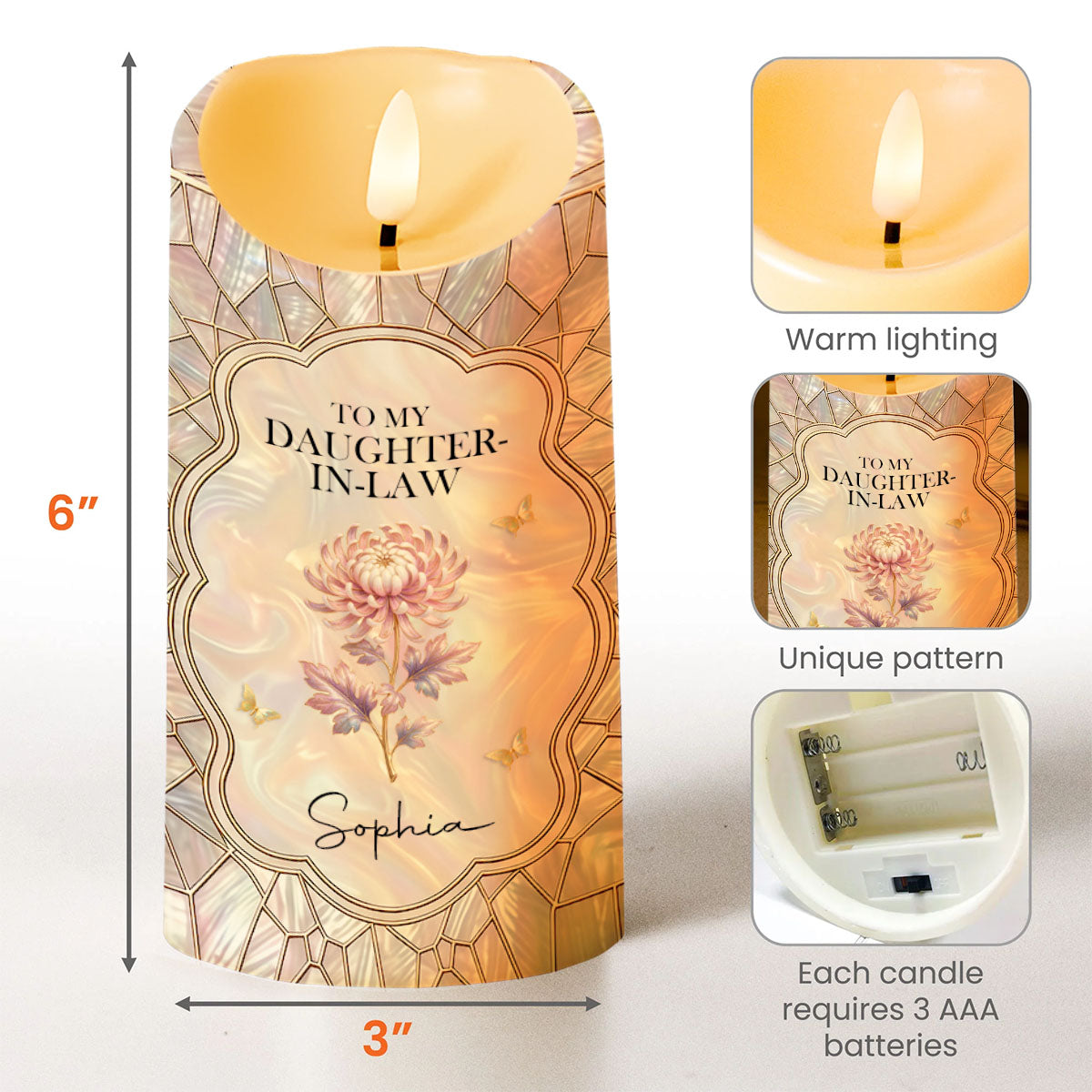 To My Daughter In Law Gift Of You Flower Butterfly - Personalized Custom LED Candle - DILA123_LECA