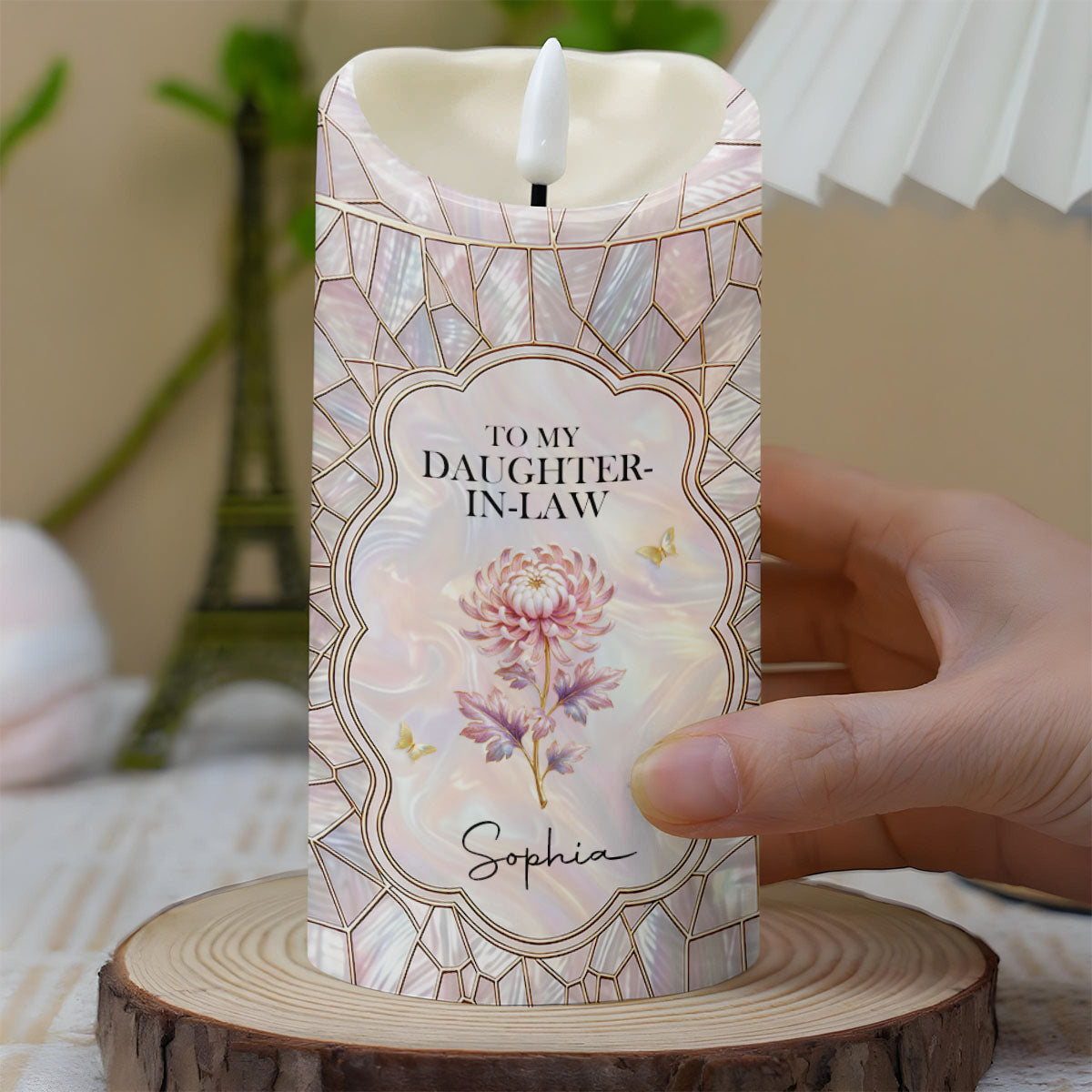 To My Daughter In Law Gift Of You Flower Butterfly - Personalized Custom LED Candle - DILA123_LECA