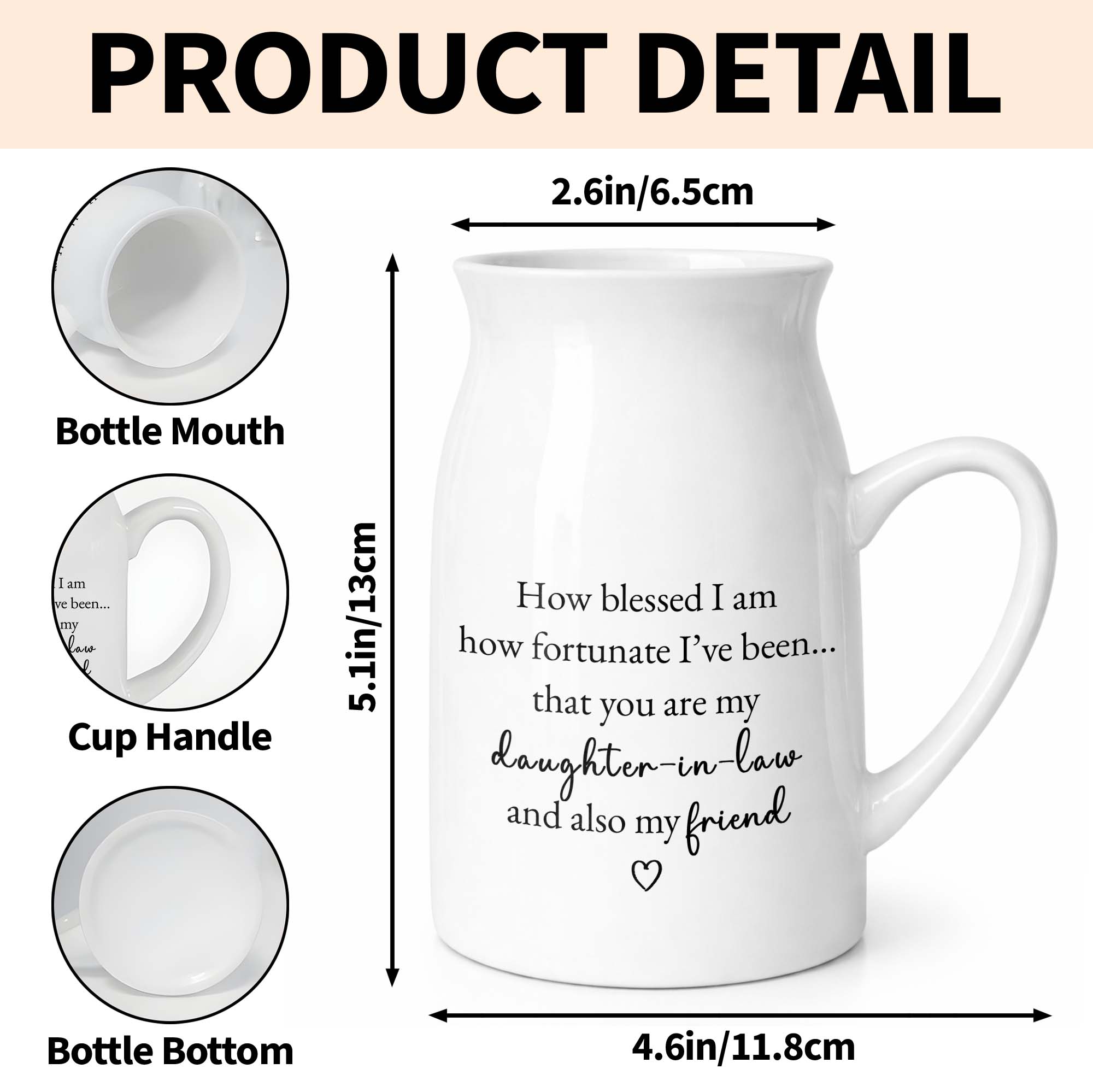 How Blessed I Am, Daughter In Law And Friend Heart Design - Personalized Ceramic Flower Vase