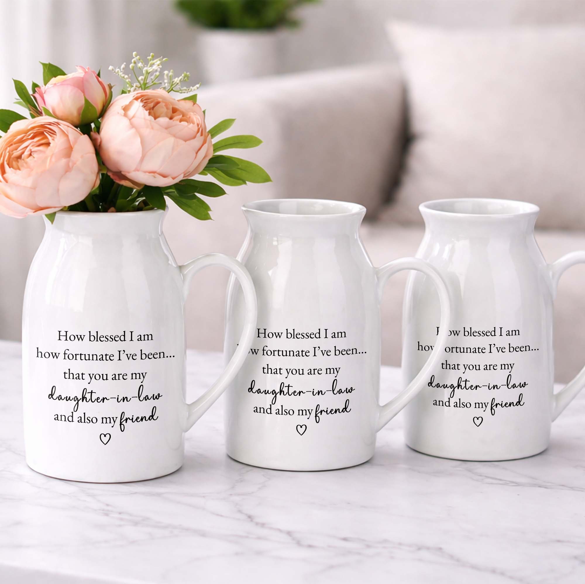 How Blessed I Am, Daughter In Law And Friend Heart Design - Personalized Ceramic Flower Vase