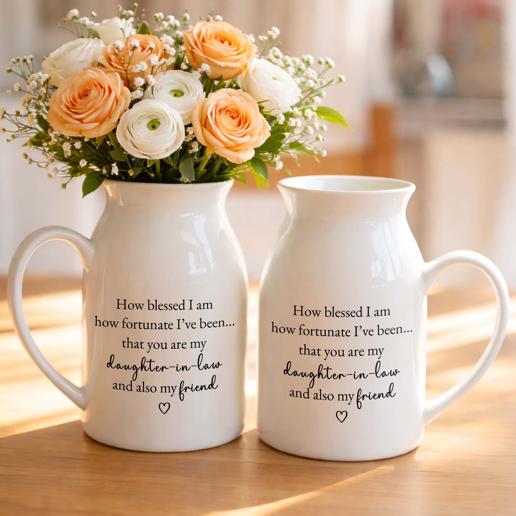 How Blessed I Am, Daughter In Law And Friend Heart Design - Personalized Ceramic Flower Vase