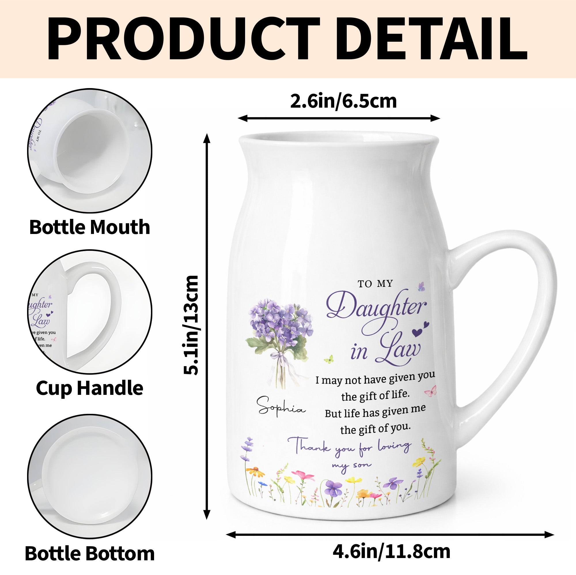 To My Daughter In Law Life Has Given Me The Gift Of You Flowers - Personalized Ceramic Flower Vase