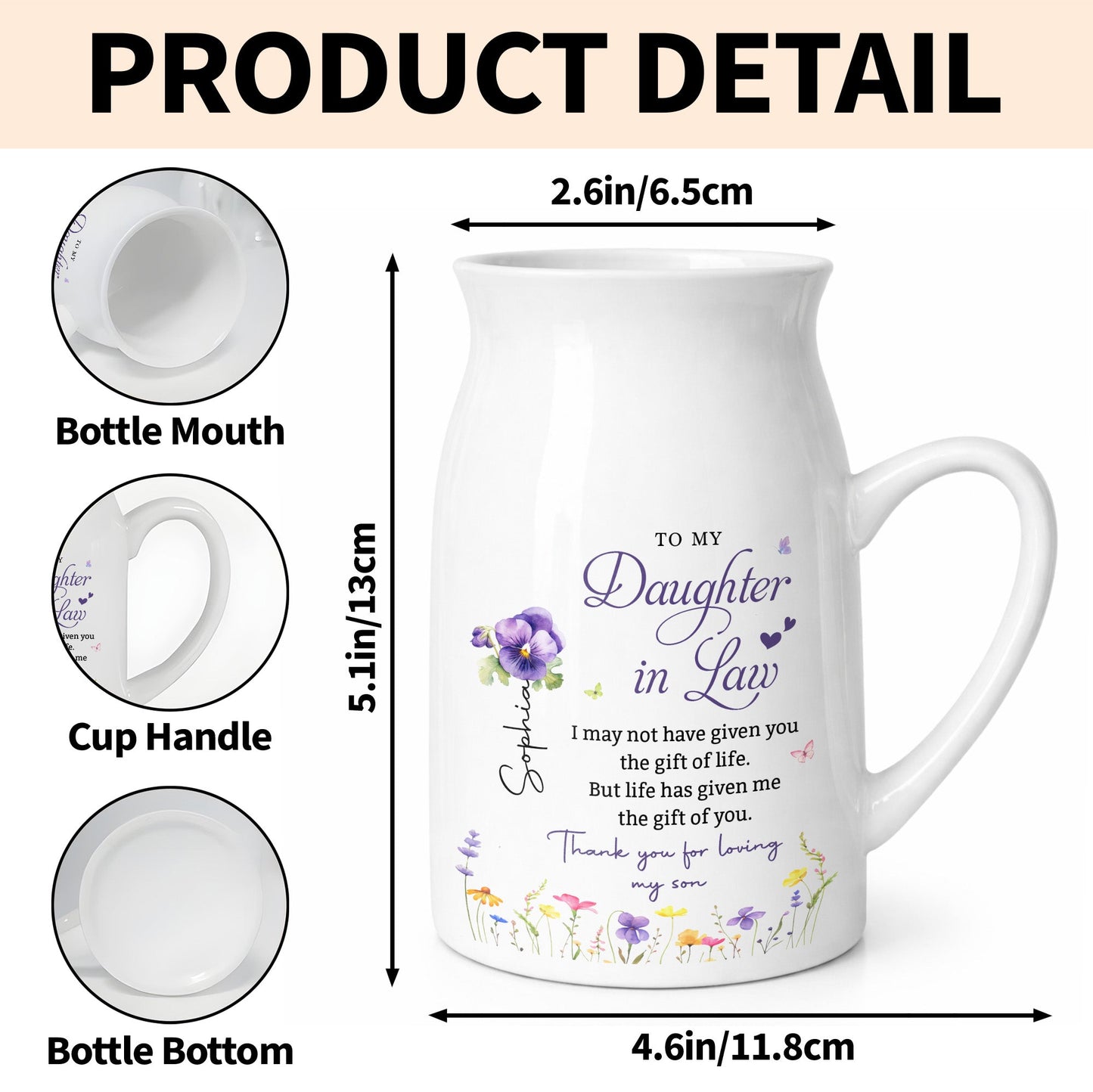 To My Daughter In Law Life Has Given Me The Gift Of You Birth Month Flowers - Personalized Ceramic Flower Vase
