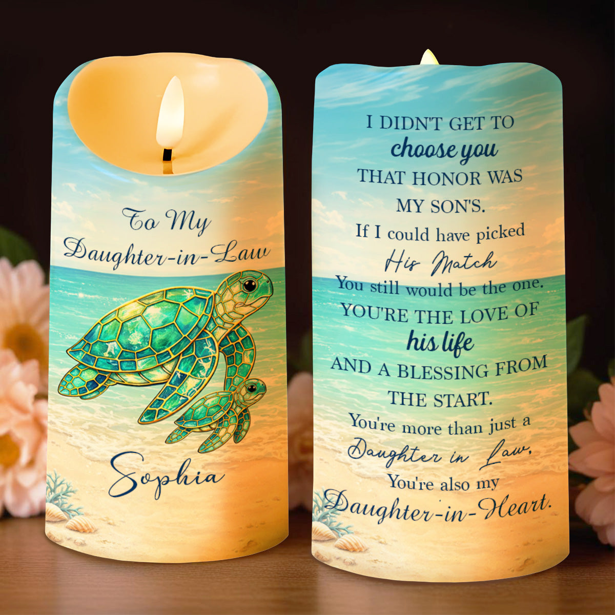To My Daughter In Law Sea Turtle Stained Glass Effect - Personalized Custom LED Candle - DILA148_LECA