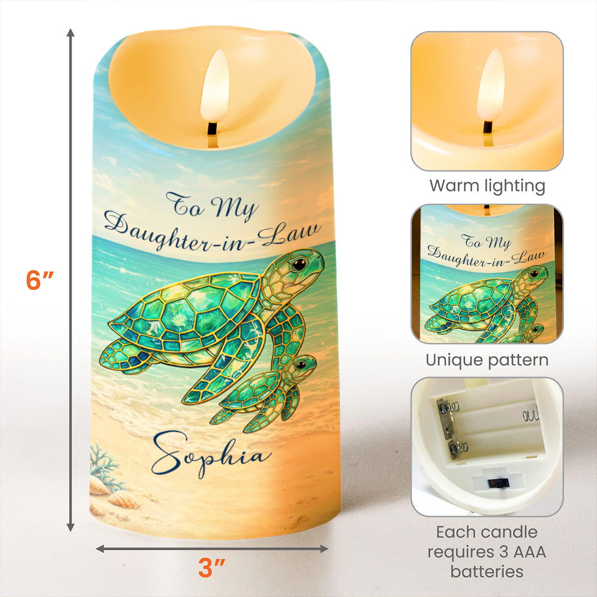To My Daughter In Law Sea Turtle Stained Glass Effect - Personalized Custom LED Candle - DILA148_LECA