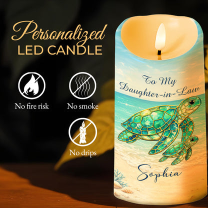 To My Daughter In Law Sea Turtle Stained Glass Effect - Personalized Custom LED Candle - DILA148_LECA