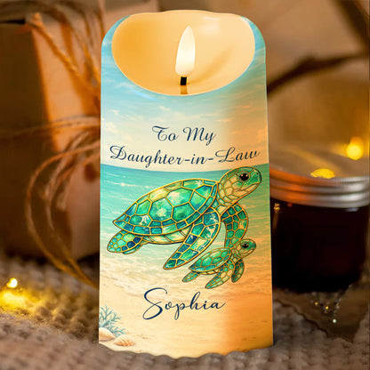 To My Daughter In Law Sea Turtle Stained Glass Effect - Personalized Custom LED Candle - DILA148_LECA