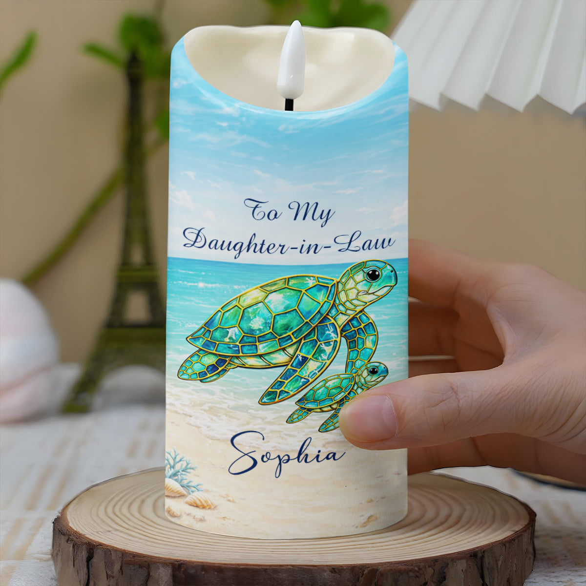 To My Daughter In Law Sea Turtle Stained Glass Effect - Personalized Custom LED Candle - DILA148_LECA