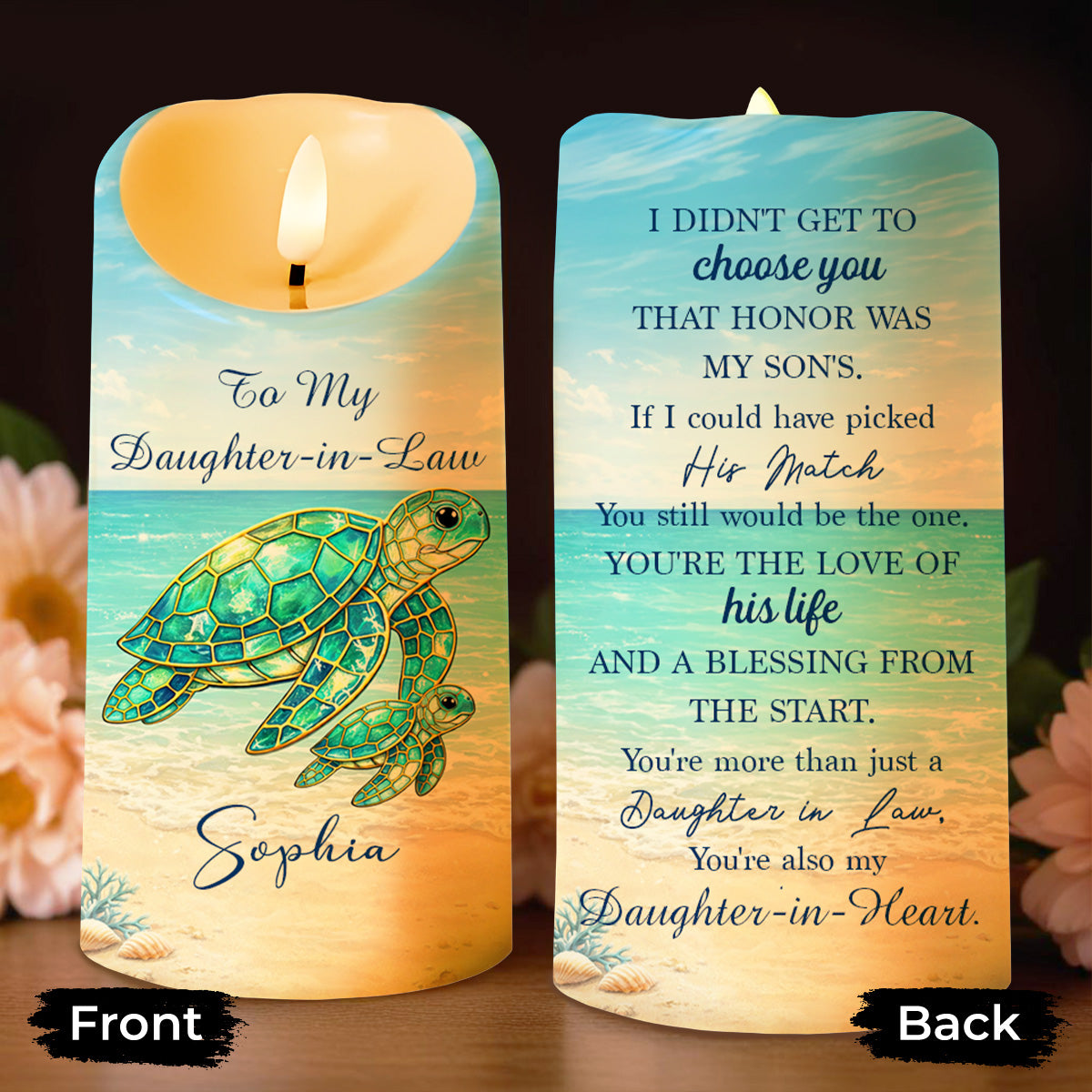 To My Daughter In Law Sea Turtle Stained Glass Effect - Personalized Custom LED Candle - DILA148_LECA