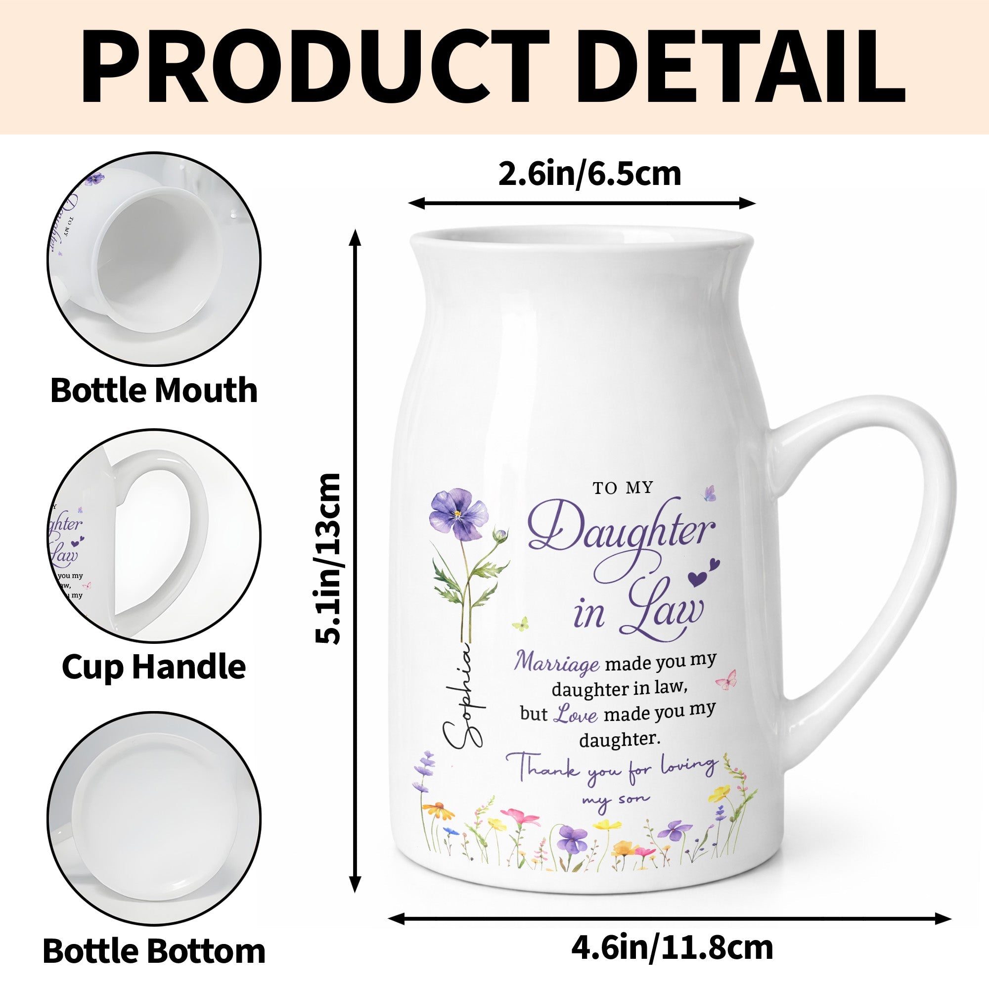 To My Daughter In Law Love Made You My Daughter Birth Month Flowers - Personalized Ceramic Flower Vase