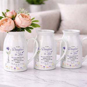 To My Daughter In Law Love Made You My Daughter Birth Month Flowers - Personalized Ceramic Flower Vase