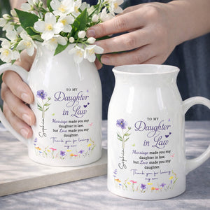 To My Daughter In Law Love Made You My Daughter Birth Month Flowers - Personalized Ceramic Flower Vase