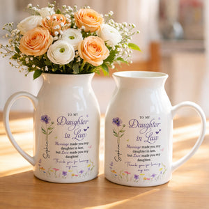 To My Daughter In Law Love Made You My Daughter Birth Month Flowers - Personalized Ceramic Flower Vase