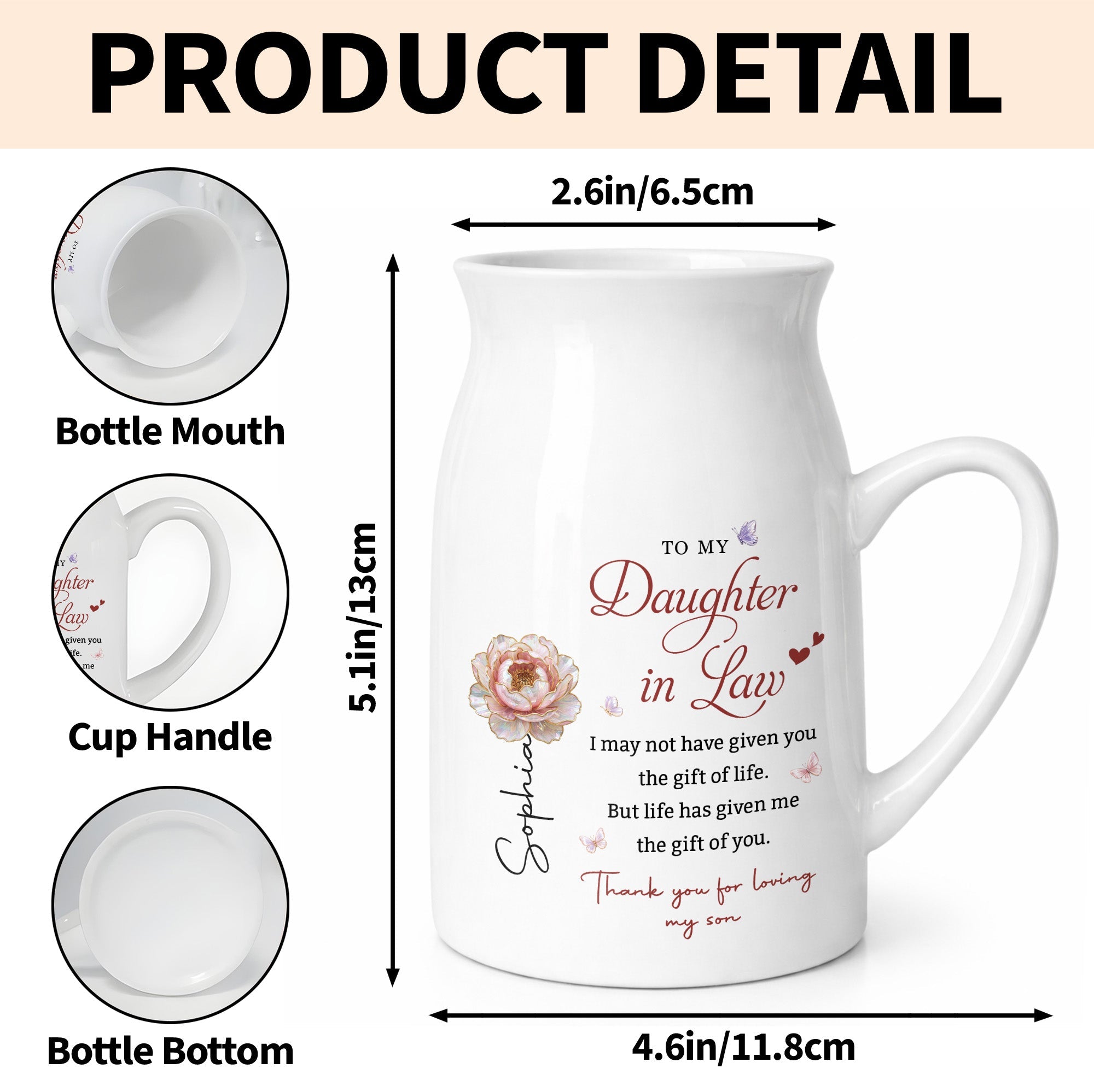 To My Daughter In Law Life Has Given Me The Gift Of You Flowers - Personalized Ceramic Flower Vase