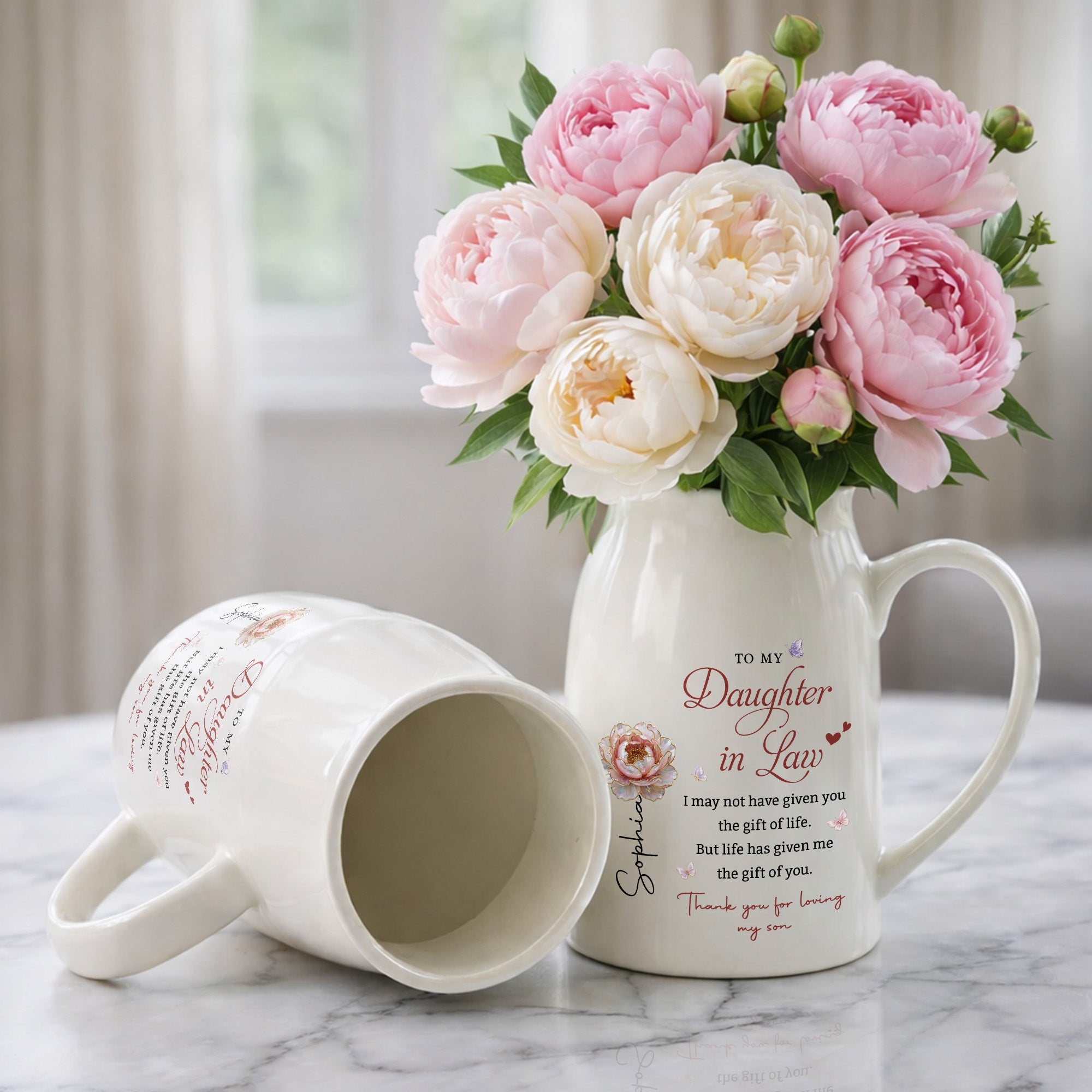 To My Daughter In Law Life Has Given Me The Gift Of You Flowers - Personalized Ceramic Flower Vase