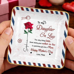 To My Daughter In Law Rose Flower And Envelope Design - Personalized Custom Jewelry Dish, Ceramic Dish, Square Shape - DILA156_SCRF