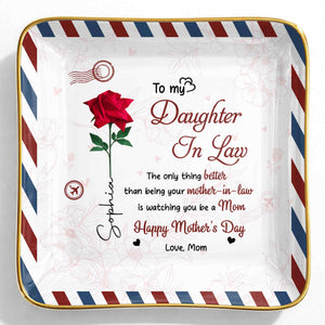 To My Daughter In Law Rose Flower And Envelope Design - Personalized Custom Jewelry Dish, Ceramic Dish, Square Shape - DILA156_SCRF