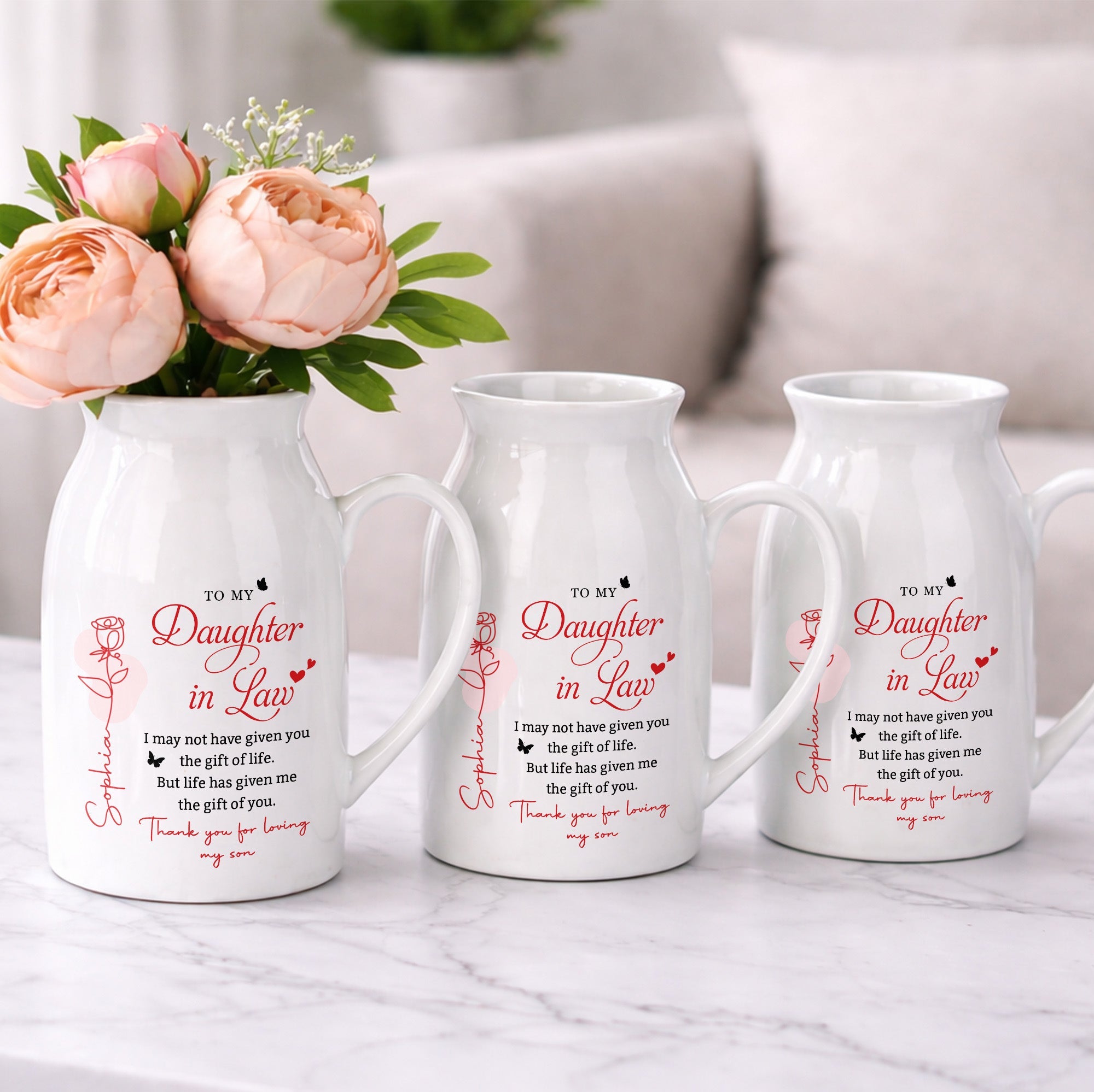 To My Daughter In Law Life Has Given Me The Gift Of You Rose Flower - Personalized Ceramic Flower Vase