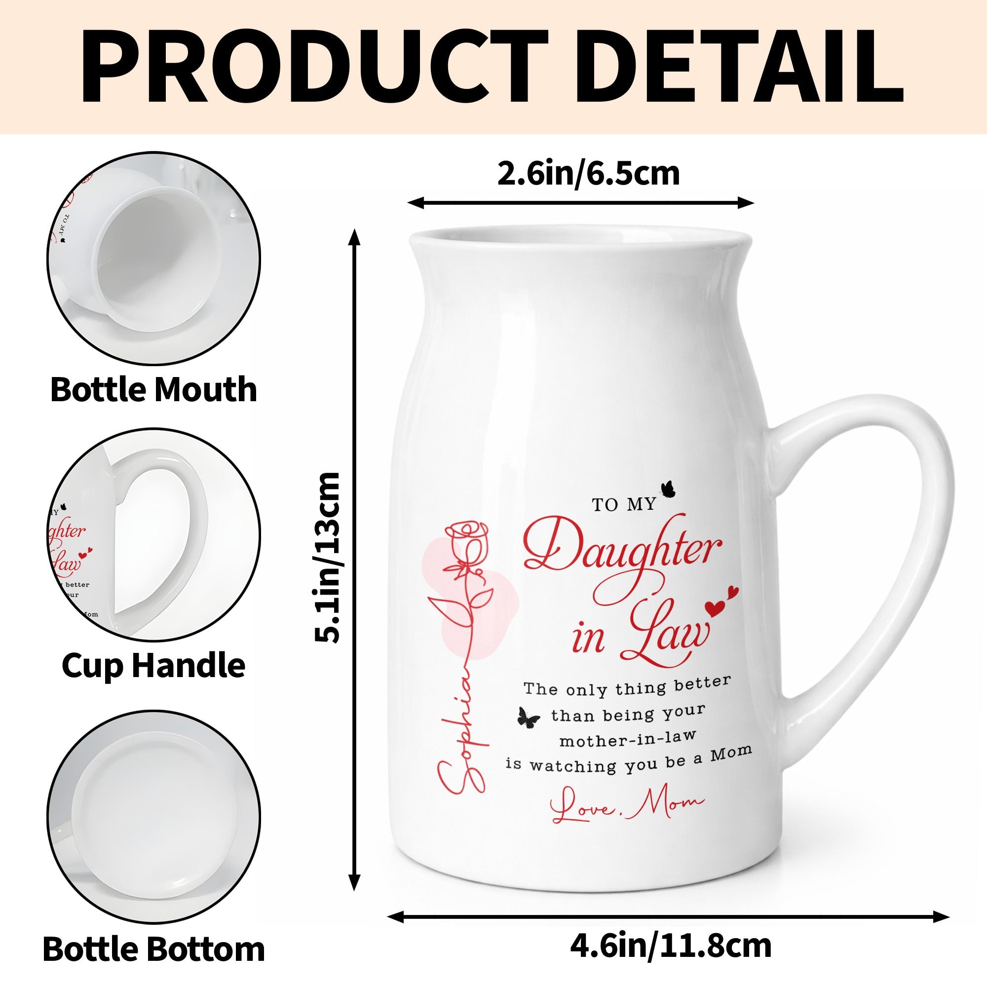 To My Daughter In Law Life Has Given Me The Gift Of You Rose - Personalized Ceramic Flower Vase