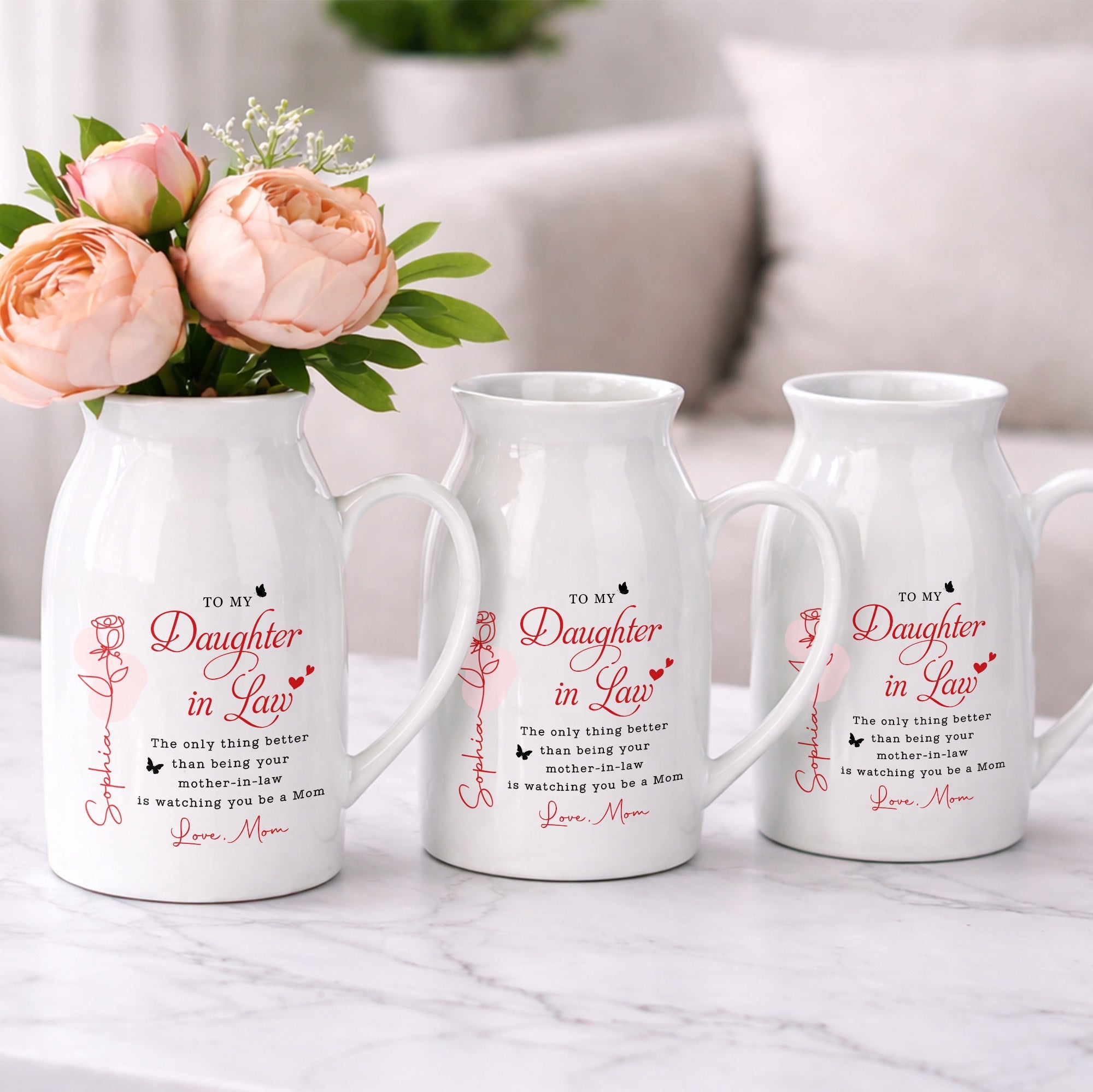 To My Daughter In Law Life Has Given Me The Gift Of You Rose - Personalized Ceramic Flower Vase