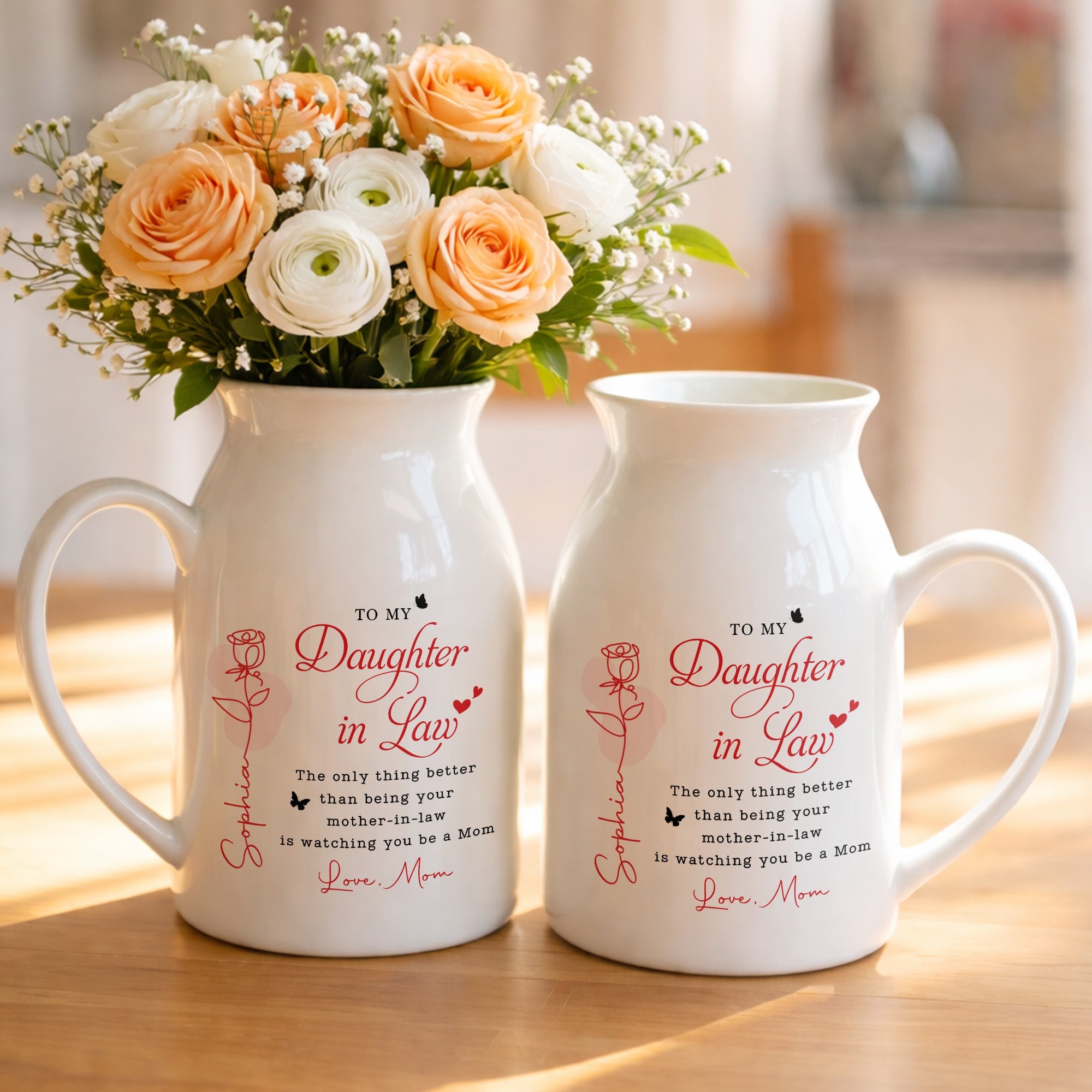 To My Daughter In Law Life Has Given Me The Gift Of You Rose - Personalized Ceramic Flower Vase