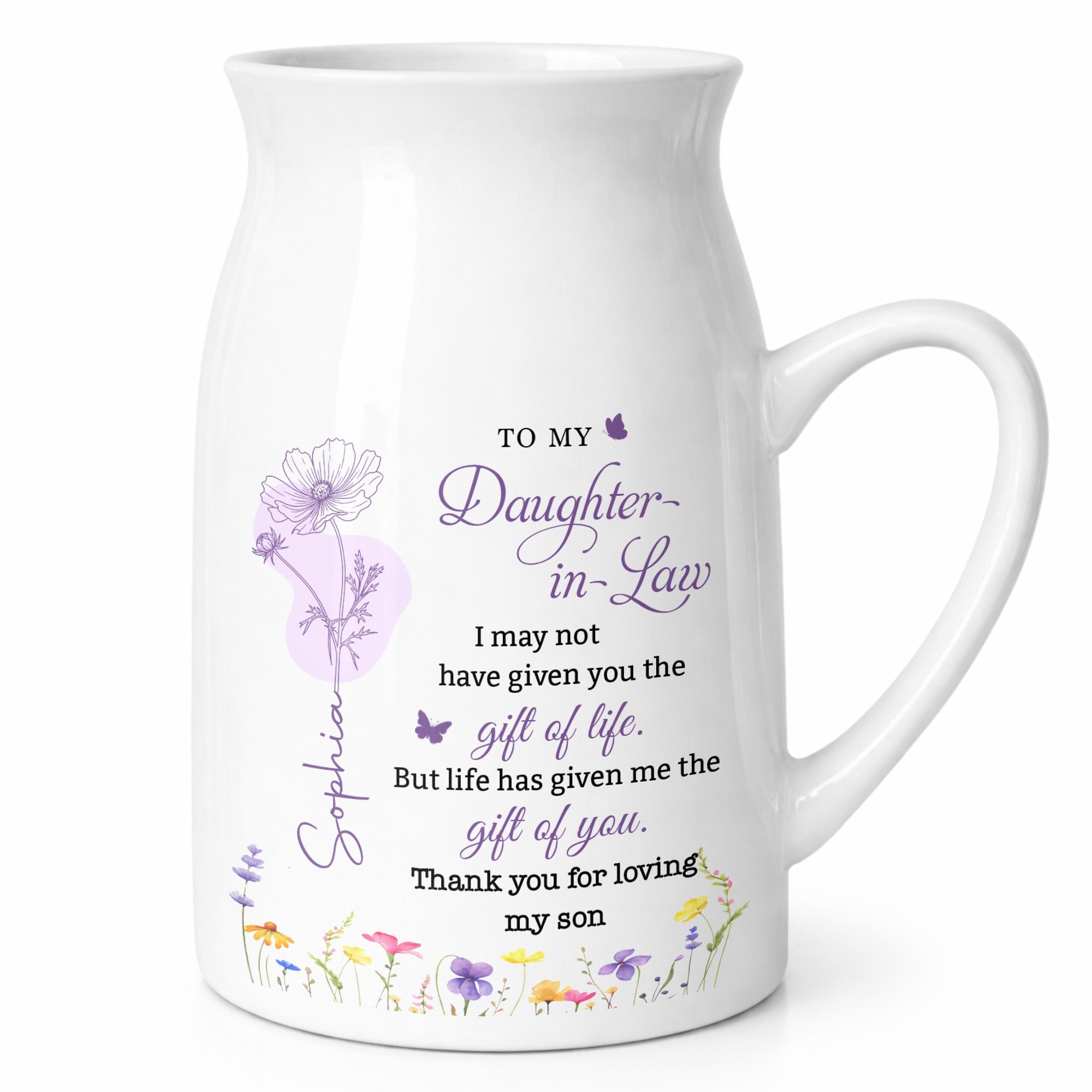 To My Daughter In Law Gift Of You Personalized Birth Month Flowers - Personalized Ceramic Flower Vase